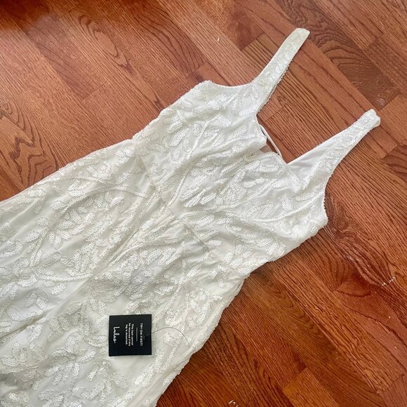 NWT XS Glittering Influence White Mesh Beaded Lace-Up Jumpsuit - Picture 7 of 8